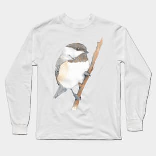 Black-capped Chickadee Poecile atricapillus watercolor portrait Long Sleeve T-Shirt